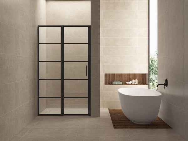 Wiesbaden "Horizon" nisdeur met vast paneel 90 cm 8 mm Nano Mat-zwart