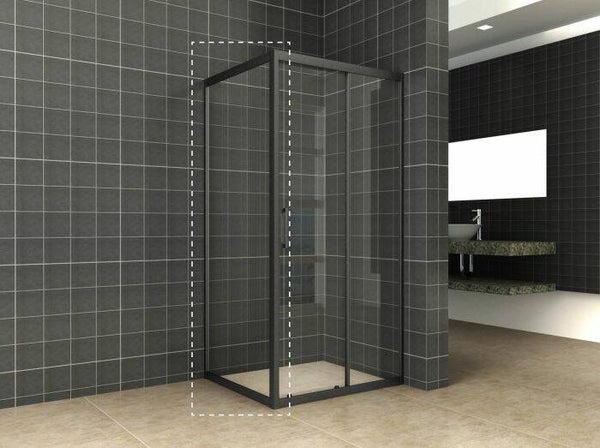 Wiesbaden "Skyline" zijwand 900x2000 8mm NANO Mat-zwart Tbv skyline schuifbare nisdeur