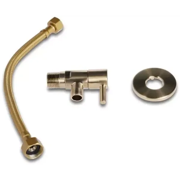Schiphorst-Sanitair "Blue-Brondby" hoekstopkraan 1/2"x3/8" compleet met 25cm aansluitslang 1/2"x3/8" Geborsteld goud