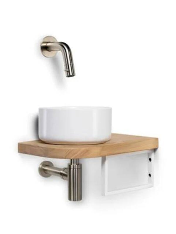 Schiphorst-Sanitair "One-Shelf" fonteincombinatie "Blue-Skov" Glans-wit/Geborsteld nikkel