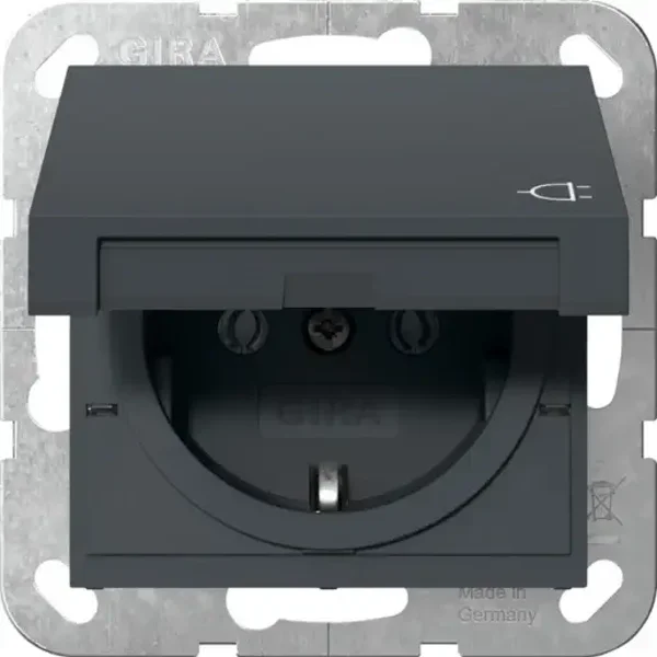 Gira "System 55" stopcontact met randaarde met klep Antraciet