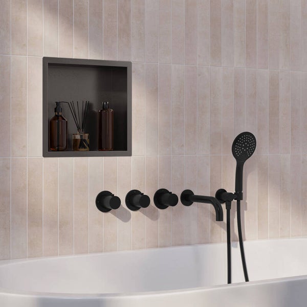 Wiesbaden "Caral" inbouwthermostaat 2 stopkranen compleet met baduitloop 20 cm en 3 standen handdouche Mat-zwart
