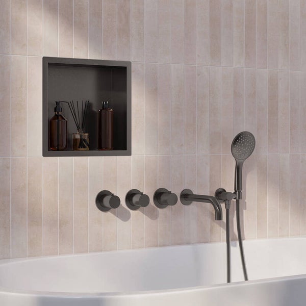 Wiesbaden "Caral" inbouwthermostaat 2 stopkranen compleet met baduitloop 20 cm en 3 standen handdouche Gunmetal