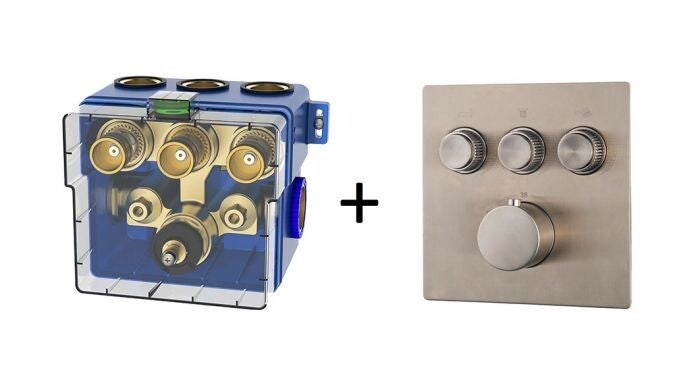 Wiesbaden "One pack-Caral Klik Pro" inbouwthermostaat 3-weg Geborsteld staal