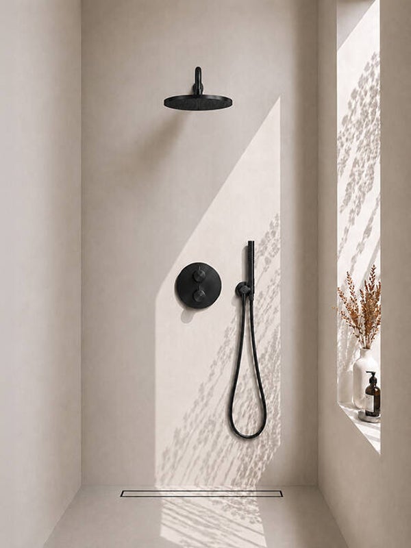 Wiesbaden "Caral" inbouwthermostaat rond compleet met hoofddouche 30 cm en staafhanddouche  Mat-zwart