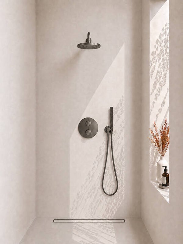 Wiesbaden "Caral" inbouwthermostaat compleet met hoofddouche 30 cm en staafhanddouche Gunmetal