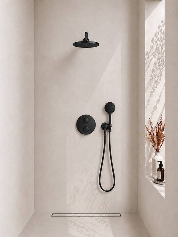 Wiesbaden "Caral" inbouwthermostaat rond compleet met hoofddouche 25 cm en 3 standen handdouche Mat-zwart