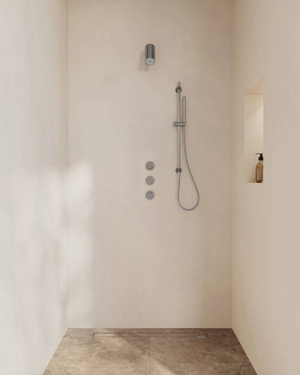 Wiesbaden "Caral" inbouwthermostaat 2 stopkranen compleet met Beam hoofddouche glijstang en staafhanddouche Chroom