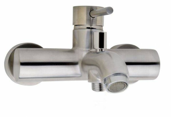 Wiesbaden "Cadans" thermostatische badmengkraan 15 cm Geborsteld staal
