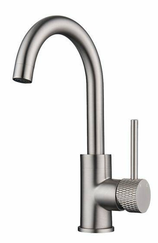 Wiesbaden "Ribbd" wastafelmengkraan met draaibare uitloop Geborsteld staal