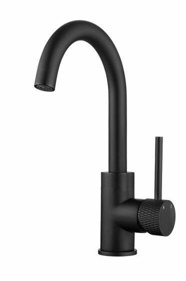 Wiesbaden "Ribbd" wastafelmengkraan met draaibare uitloop Mat-zwart