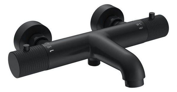 Wiesbaden "Ribbd" thermostatische badmengkraan hartafstand 15 cm Mat-zwart