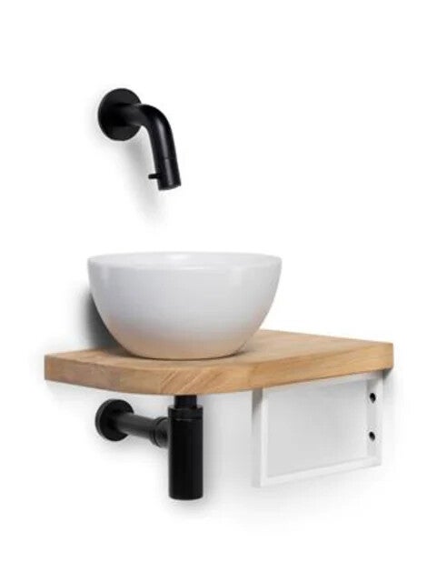 Schiphorst-Sanitair "One-Shelf" fonteincombinatie "Blue-Lille" Glans-wit/Mat-zwart