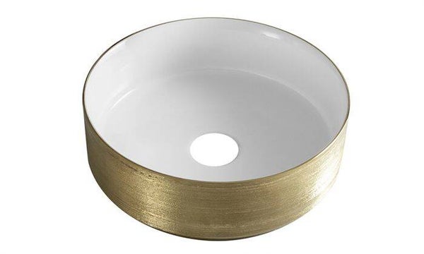 Wiesbaden "Mondri" waskom rond 36 x 36 x 12 cm Glans-wit/Geborsteld goud