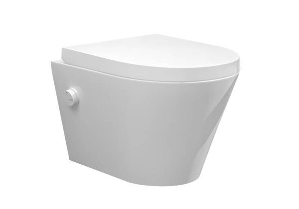 Wiesbaden "Vesta" wandcloset rimless met bidetkraan koud water met Vesta toiletzitting Mat-wit