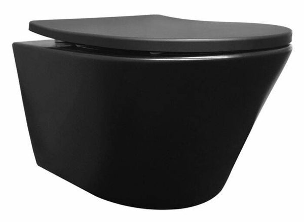 Wiesbaden "Vesta-junior" rimless wandcloset met Shade Slim toiletzitting softclose en quick release mat zwart