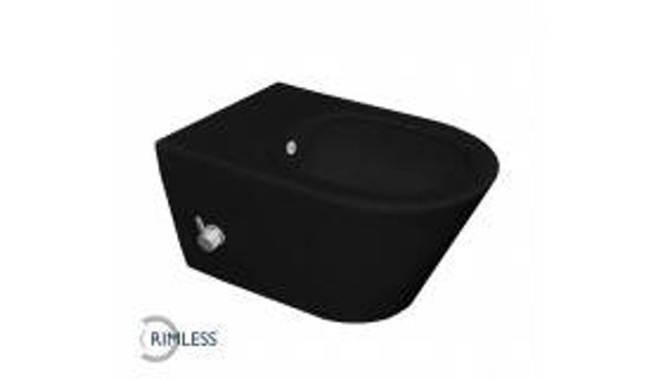 Wiesbaden "Comfort" Rimless douche-wc met ingebouwde bidetkraan Mat-zwart