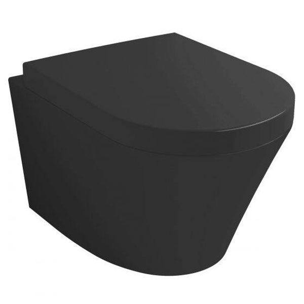 Wiesbaden "Vesta" rimless wandcloset mat zwart met Vesta toiletzitting softclose en quick release Mat-zwart