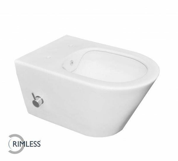 Wiesbaden "Comfort" Rimless douche-wc met ingebouwde bidetkraan Mat-wit