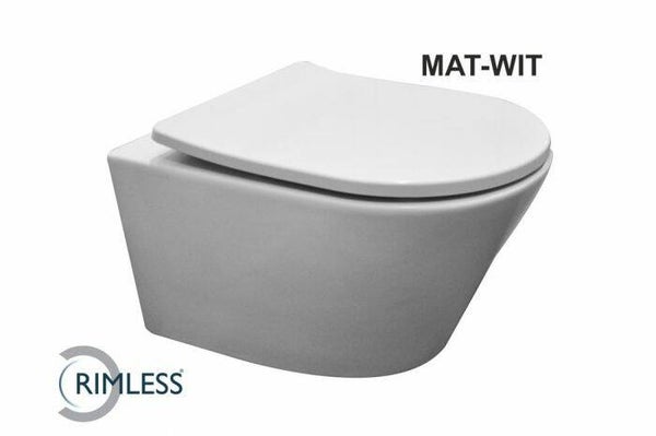 Wiesbaden "Vesta" Rimless wandcloset 52 cm met Shade slim Soft-Close zitting one-touch Mat-Wit