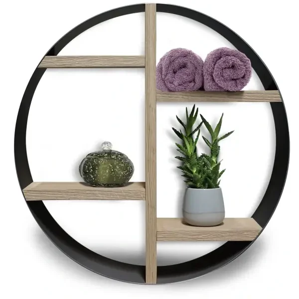 Looox "Wooden-Box" Round 50cm eiken 'old grey' Mat-zwart