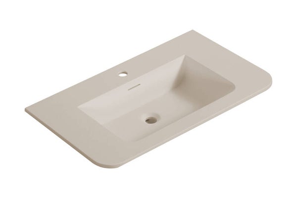 Wiesbaden "Laro wastafel enkel met 1 kraangat ronde hoeken 80 x 48 x 1,5 cm solid surface Beige