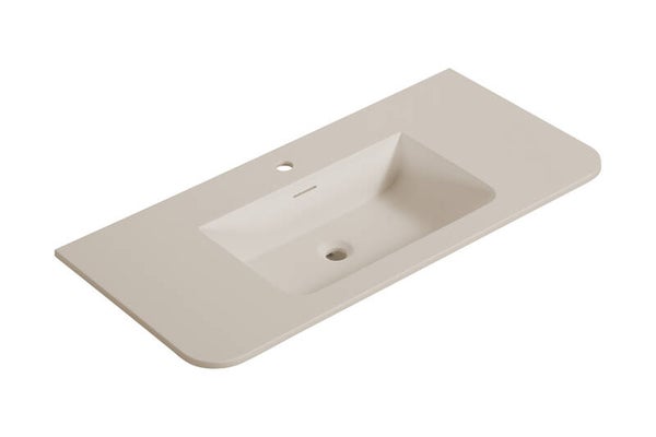 Wiesbaden "Laro wastafel enkel met 1 kraangat ronde hoeken 100 x 48 x 1,5 cm solid surface Beige
