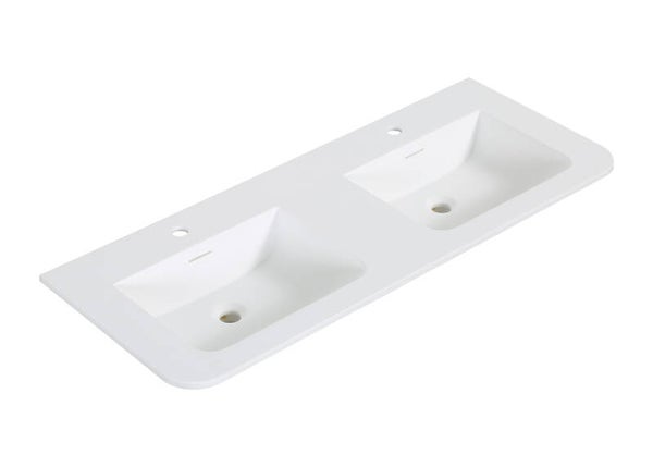 Wiesbaden "Laro" wastafel met 2 kraangaten ronde hoeken dubbel 120 x 48 x 1,5 cm solid surface Mat-wit
