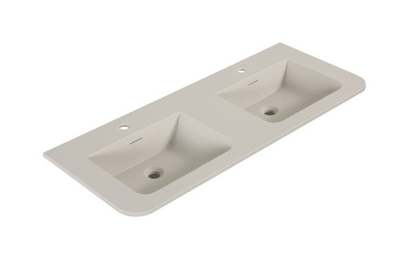 Wiesbaden "Laro" wastafel met 2 kraangaten ronde hoeken dubbel 120 x 48 x 1,5 cm solid surface beige