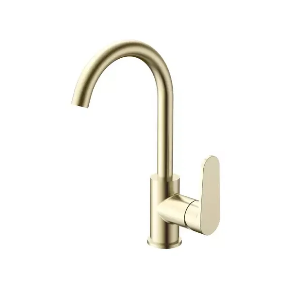 Schiphorst-Sanitair "Blue-Skive" C-uitloop wastafelkraan Geborsteld goud