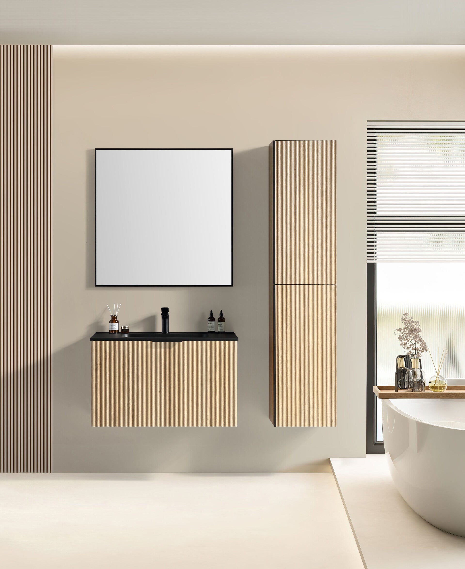 Xellanz "Ribbella" badmeubel compleet 120 cm naturel eik/mat zwart