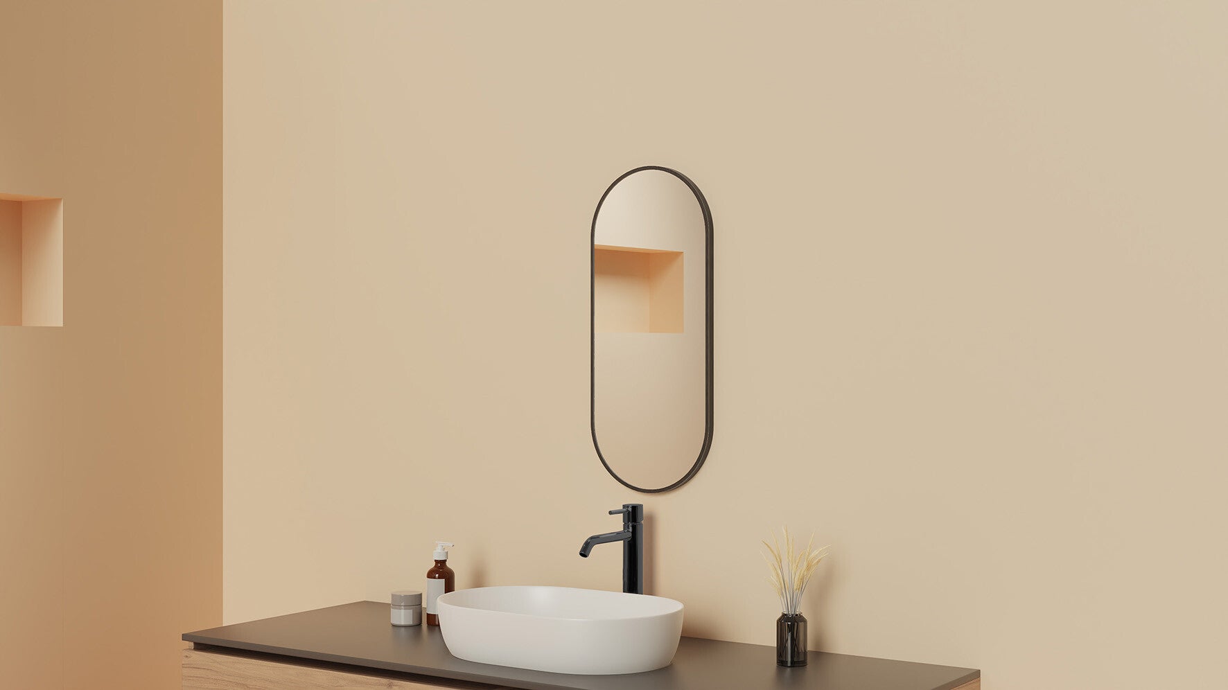 Wiesbaden "Renk" spiegel met lijst ovaal 30 x 70 cm Gunmetal