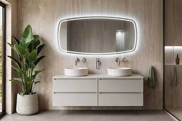 Wiesbaden "Lumora" spiegel rechthoek met afgeronde hoeken met LED, dimbaar en spiegelverwarming 140 x 74 cm