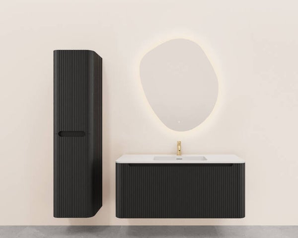 Wiesbaden "Sulora" onderkast afgeronde hoeken geribbeld met 1 lade 1 uitsparing 120 x 48 cm Mat-zwart