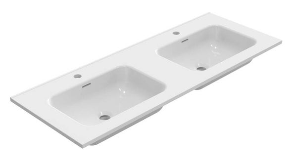 Wiesbaden "Bajo" wastafel dubbel met 2 kraangaten 120 x 46 x 1,8 cm keramiek Glans-wit