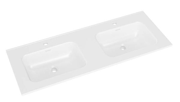 Wiesbaden "Bajo" wastafel dubbel met 2 kraangaten 120 x 46 x 1,8 cm keramiek Mat-wit