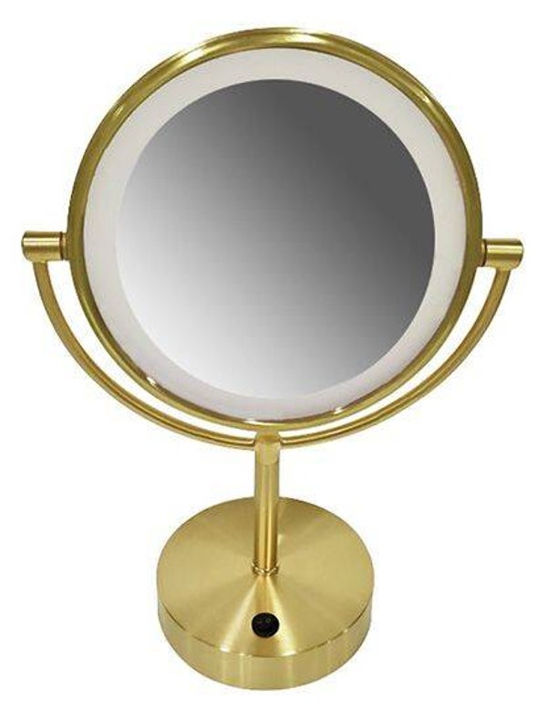 Wiesbaden "Home" staande scheerspiegel met LED 20 cm Geborsteld messing