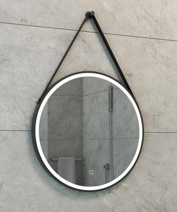 Wiesbaden "Cinto" spiegel rond met band, LED verlichting, dimbaar en spiegelverwarming 60 cm Mat-zwart