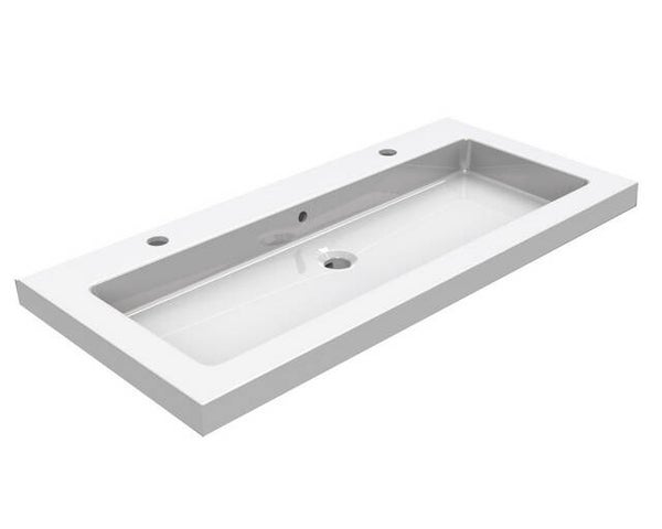 Wiesbaden "Kera" wastafel 100 x 46 cm met 2 kraangaten Glans-wit