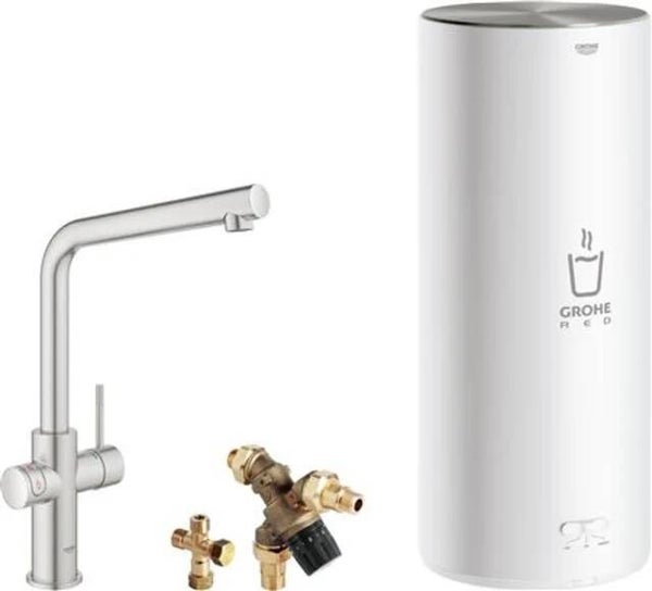 Grohe "Red" 3-in-1 Kraan met L-uitloop L-Size boiler Tapwatersysteem Supersteel