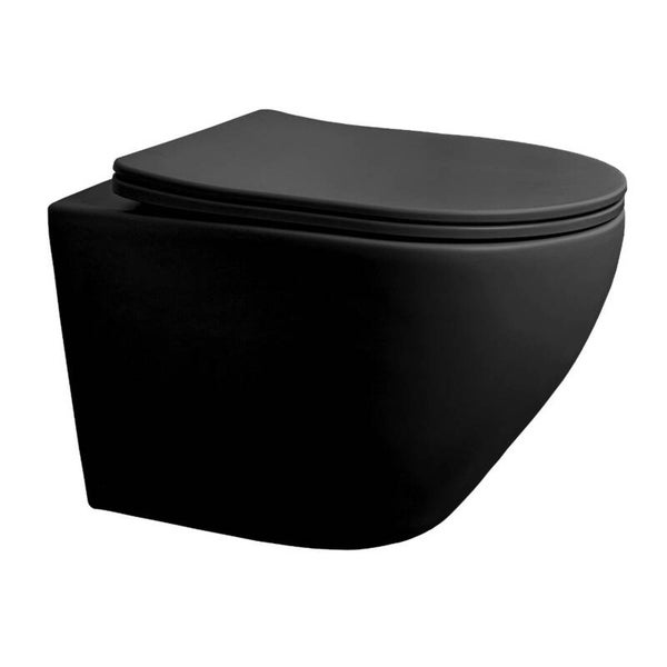 Best-Design "Morrano-49-Zonder-Spoelrand" wandcloset blinde bevestiging incl.zitting Mat-zwart