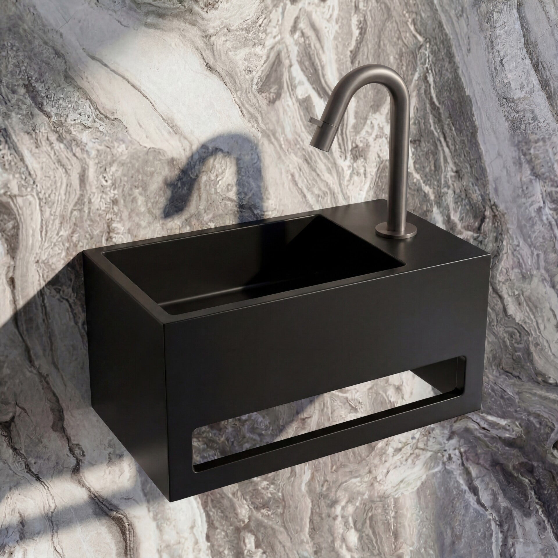 Best-Design "Mona-Black-Rechts" fontein incl.handdoekhouder "Just-Solid" 33x18x16cm
