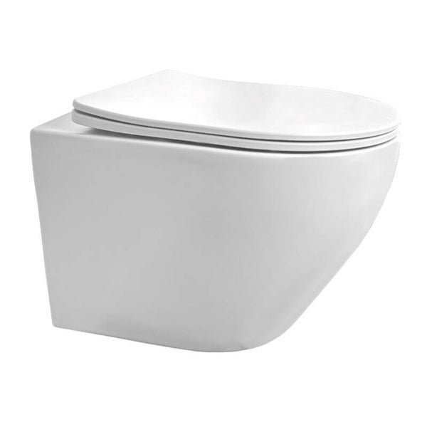 Best-Design "Morrano-49-Zonder-Spoelrand" wandcloset blinde bevestiging incl.zitting Mat-wit