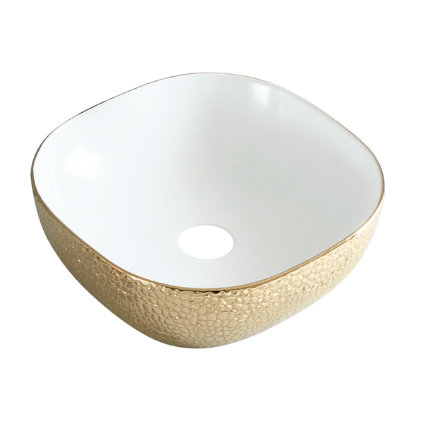 Best-Design "Royal-Gold" opbouw-waskom Wit / Goud 42.5x42.5cm H=14.5cm