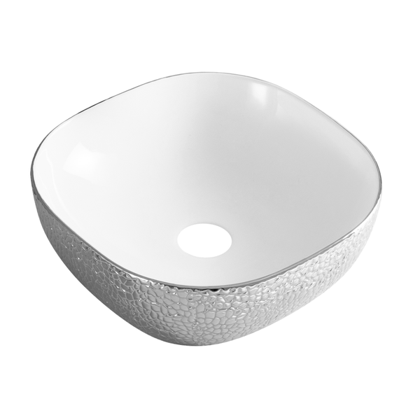 Best-Design "Royal-Zilver" opbouw-waskom Wit / Zilver 42.5x42.5cm H=14.5cm