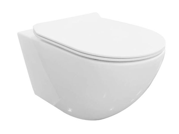 Best-Design "Guliano-55-Zonder-Spoelrand" wandcloset blinde bevestiging incl. zitting Glans-Wit