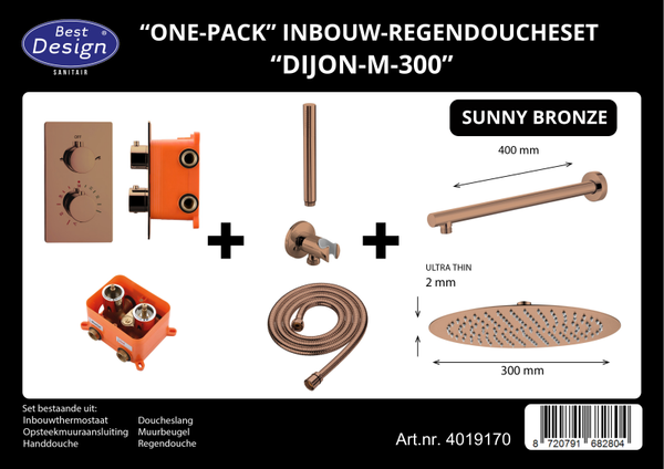 Best-Design "One-Pack" inbouw-regendoucheset "Dijon-M-300" Sunny Bronze