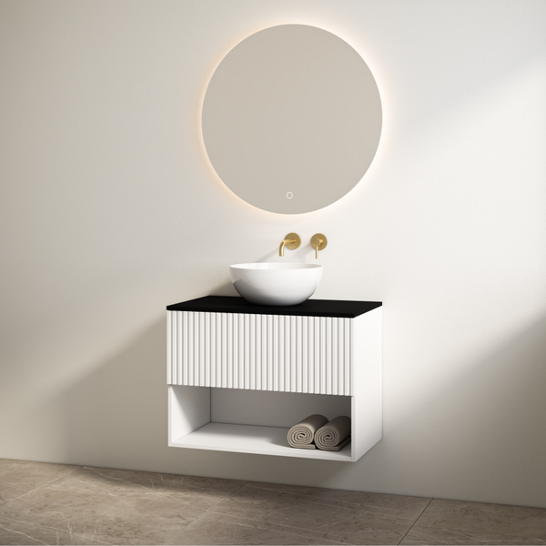 Best-Design badkamermeubelset "Rigatti-60" Mat-wit onderkast + Mat-zwart meubelblad 60 cm