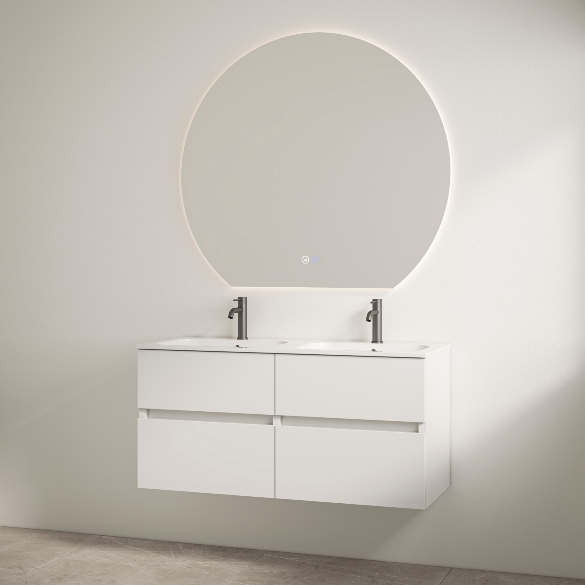 Best-Design badkamermeubelset "Bora" Glans-wit onderkast + duo wastafel met 2 kraangaten 120cm