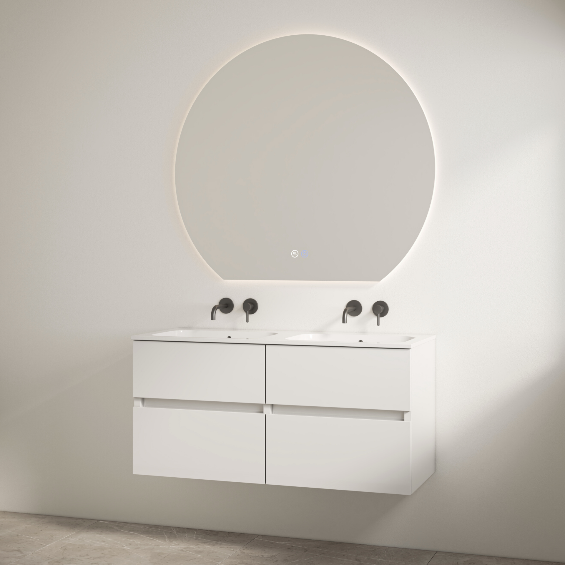 Best-Design badkamermeubelset "Bora" Glans-wit onderkast + duo wastafel zonder kraangaten 120cm